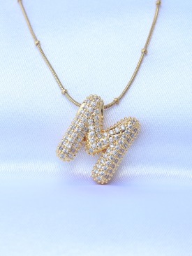 Erb 316L Çelik Zincirli Zirkon Taşlı M Harfli Gold Renk Bubble Kolye
