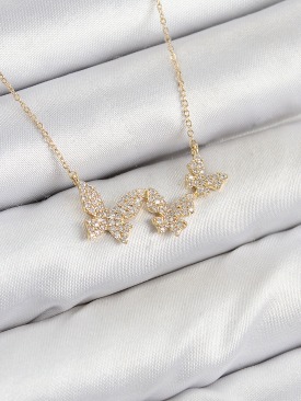 Erb Pirinç Zirkon Taşlı Kelebek Model Gold Renk Kadın Kolye