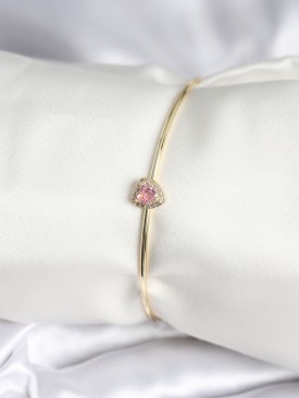 Erb Pembe Zirkon Taşlı Kalp Model Gold Renk Kadın Bileklik