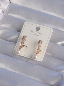 Erb XUPİNG Rose Renk İnci Taşlı Yarım Halka Sallantılı Küpe