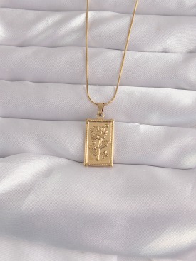 Erb 316L Çelik Gold Renk Çiçek Model Vintage Kolye