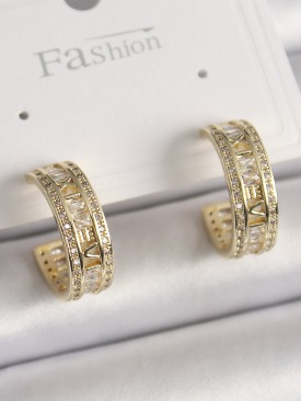 Erb Pirinç Gold Renk Zirkon Taşlı İşleme Detay Halka Model Kadın Küpe