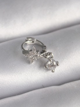 Erb 316L Çelik Gümüş Renk Zirkon Taşlı Çiçek Model Sallantı Detay Tragus Piercing