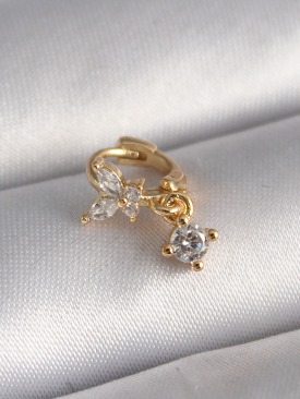 Erb 316L Çelik Gold Renk Zirkon Taşlı Kelebek Sallantı Detay Tragus Piercing