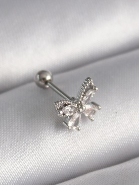 Erb 316L Çelik Gümüş Renk Zirkon Taşlı Kelebek Tragus Piercing