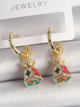 Erb Pirinç Gold Renk Renkli Vintage Çin Emaye Model Kadın Küpe
