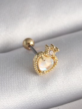 Erb 316L Çelik Gold Renk Beyaz Mineli Kalp Zirkon Taş Detaylı Taç Tragus Piercing