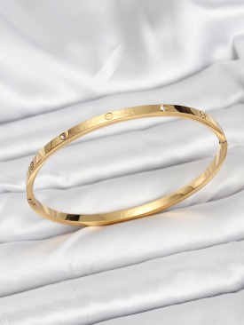 Erb 316L Çelik Gold Renk Zirkon Taşlı 65 Mm İnce Kadın Kelepçe Bileklik