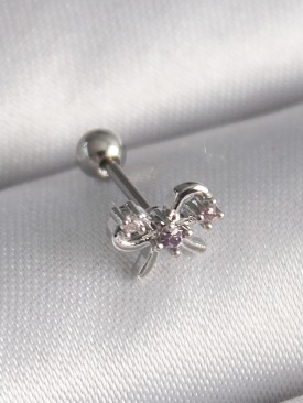 Erb 316L Çelik Gümüş Renk Zirkon Taşlı Kurdele Tragus Piercing