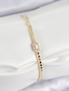 Erb Pirinç Zirkon Taşlı Ezme Zincirli Baget Model Gold Renk Kadın Bilekilk