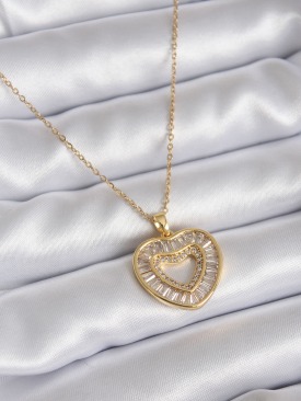 Erb 316L Çelik Zincir Gold Renk Zirkon Taş Kalp Model Kadın Kolye