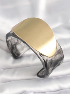 Erb Siyah Mermer Desen Akrilik Plastik Gold Oval Plaka Model Vintage Kadın Bilezik