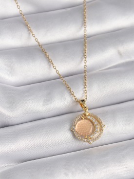Erb 316L Çelik Gold Renk Zirkon Taşlı Bej Sedefli Hilal Model Kadın Kolye