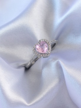 Erb Gümüş Renk Pembe Zirkon Taşlı Kalp Charm Model Pirinç Kadın Yüzük