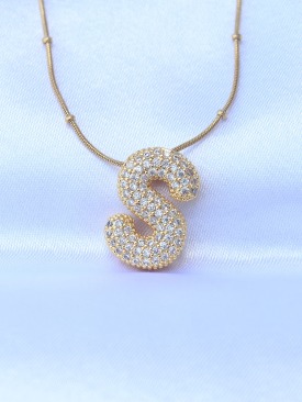 Erb 316L Çelik Zincirli Zirkon Taşlı S Harfli Gold Renk Bubble Kolye