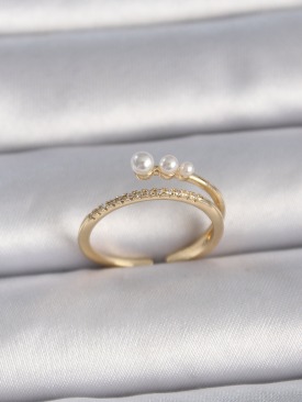 Erb Pirinç Gold Renk Ayarlanabilir Zirkon Taşlı İncili Model Kadın Yüzük