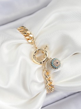 Erb Pirinç Nazar Model Zirkon Taşlı Gold Renk VİP Seri Kadın Bileklik