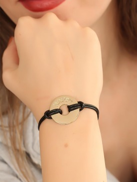 Erb HAPPY (Mutlu) Siyah Deri İpli Unisex Mood Bileklik