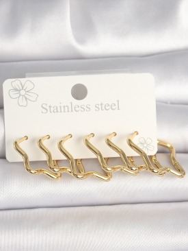 Erb 316L Çelik Gold Renk Yıldız Model Kadın Küpe Seti