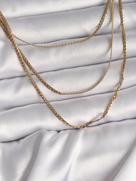 Erb 316L Çelik Gold Renk 3\'Lü Yassı Zincir Model Kadın Kolye