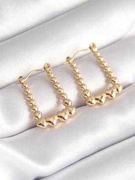 Erb 316L Çelik Gold Renk Kare Kalp Model Kadın Küpü