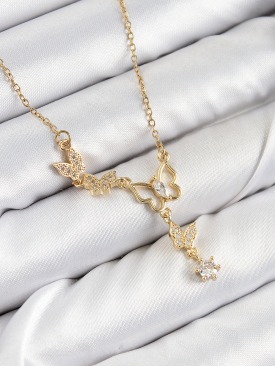 Erb 316L Çelik Zirkon Taşlı Kelebek Model Gold Renk Kadın Kolye