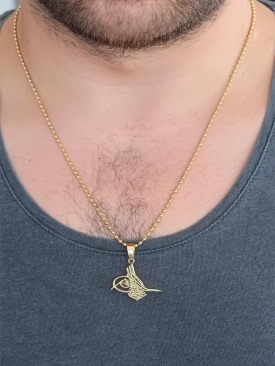Erb Gold Renk Metal Osmanlı Tuğra Figürlü Erkek Kolye