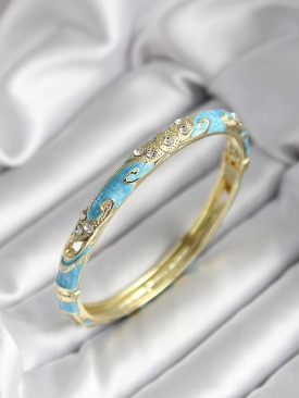Erb Mineli Pirinç Turkuaz Çiçek Desenli Zirkon Taşlı Gold Renk Kadın Kelepçe