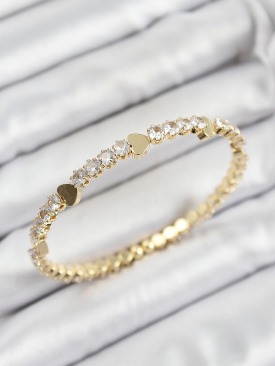 Erb Pirinç Zirkon Taşlı Kalp Model Gold Renk Yaylı Kadın Bileklik