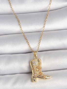 Erb 316L Çelik Gold Renk Zirkon Taşlı İşleme Detaylı Çizme Model Kadın Kolye