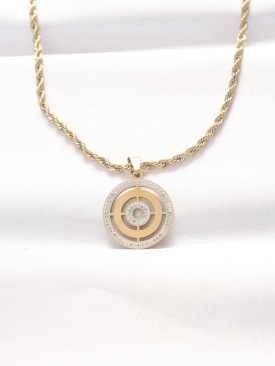 Erb 316L Çelik Gold Renk Zirkon Taşlı Burgu Zincirli Kolye