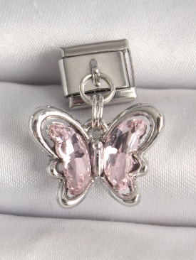 Erb 316L Çelik Gümüş Renk Pembe Zirkon Taşlı Kelebek Model Nomination Charm