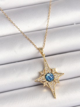Erb 316L Çelik Gold Renk Zirkon Taşlı Kutup Yıldız Model Kadın Kolye