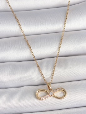 Erb 316L Çelik Gold Renk Zincir Zirkon Taşlı Sonsuzluk Model Kadın Kolye