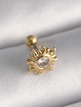 Erb 316L Çelik Gold Renk Zirkon Taşlı Güneş Tragus Piercing