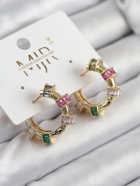 Erb Pirinç Zirkon Taşlı Halka Model Gold Renk Kadın Küpe