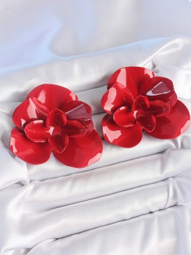 Erb Pirinç Kırmızı Renk Gül Model Kadın Küpe
