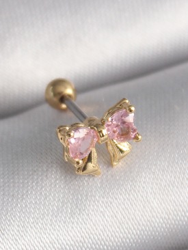 Erb 316L Çelik Gold Renk Pembe Zirkon Taşlı Fiyonk Tragus Piercing
