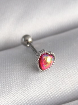 Erb 316L Çelik Gümüş Renk Kırmızı Mineli Kalp Tragus Piercing