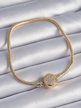 Erb 316L Çelik Zincir Gold Renk Zirkon Taşlı Charm Model Kadın Bileklik