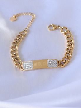 Erb 316L Çelik Gold Renk Zincir Model İşleme Detay Zirkon Taşlı Kadın Bileklik
