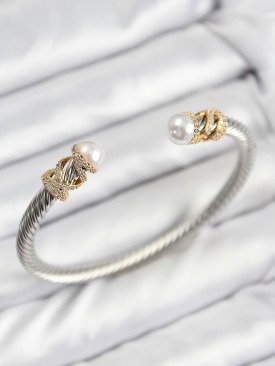 Erb 316L Çelik Zirkon Taşlı İnci Model Gold Ve Gümüş Renk Kadın Bileklik