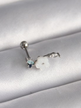 Erb 316L Çelik Gümüş Renk Zirkon Taş Detay Beyaz Çiçek Model Tragus Piercing