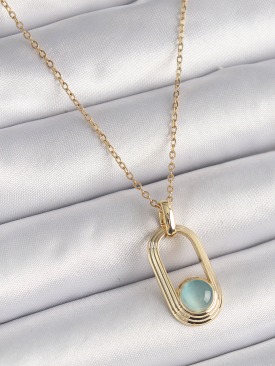 Erb 316L Çelik Gold Renk Zincir Mavi Kedi Göz Model Kadın Kolye