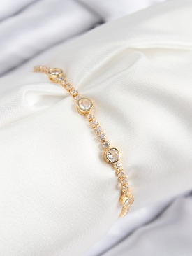 Erb Pirinç Zirkon Taşlı Daire Model Gold Renk Asansörlü Kadın Bileklik
